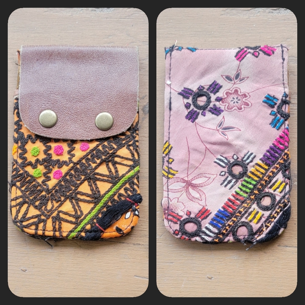 🔮🎱 Free People Boho Embroidered Repurposed vtg banjara hippie Wallet card case